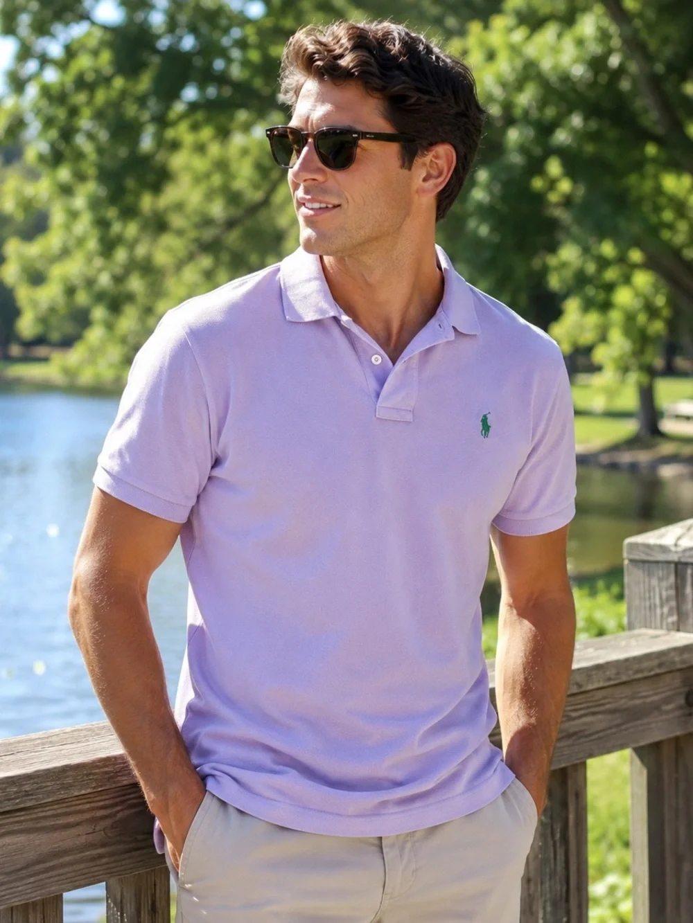 Ralph Lauren Light Purple Polo with Green Pony Logo Size Large Men’s